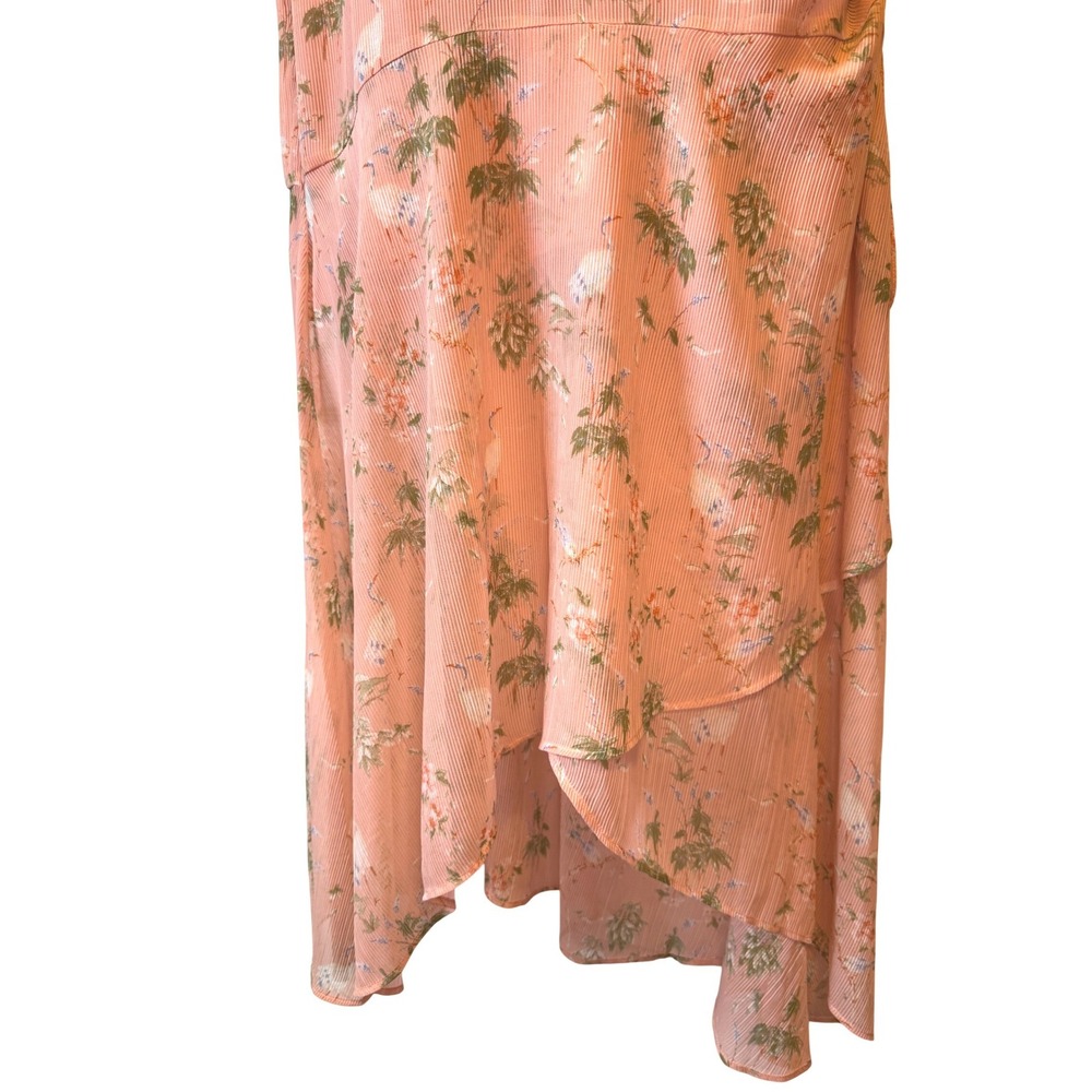 Banana Republic L One Shoulder Peach Floral Ruched Midi Slip Wedding Guest Dress - Picture 6 of 14